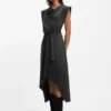 Wrap-skirt dress with cowl neck