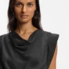 Wrap-skirt dress with cowl neck