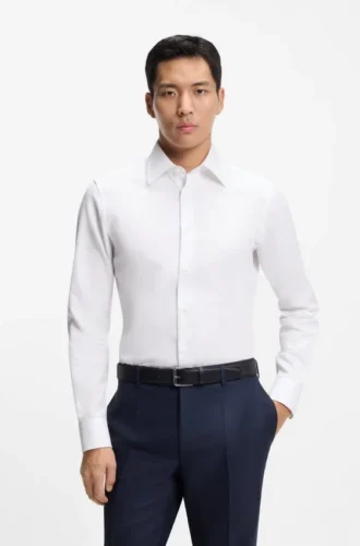 Wrinkle-resistant slim-fit shirt in Italian-made cotton