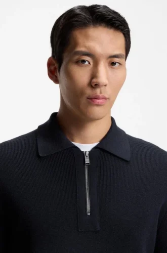 Zip-collar sweater in virgin wool