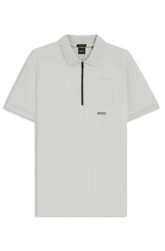 Zip-neck polo shirt in moisture-wicking fabric