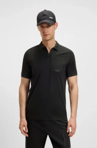 Zip-neck polo shirt in moisture-wicking fabric
