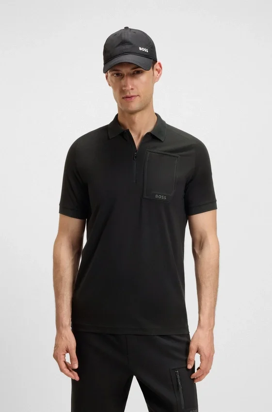 Zip-neck polo shirt in moisture-wicking fabric Zip-neck polo shirt in moisture-wicking fabric