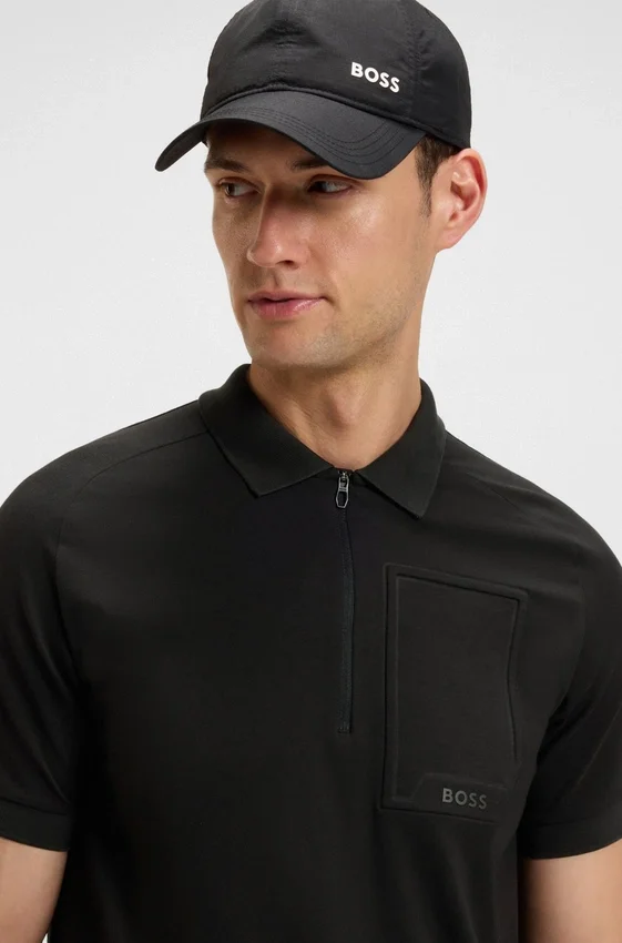 Zip-neck polo shirt in moisture-wicking fabric Zip-neck polo shirt in moisture-wicking fabric