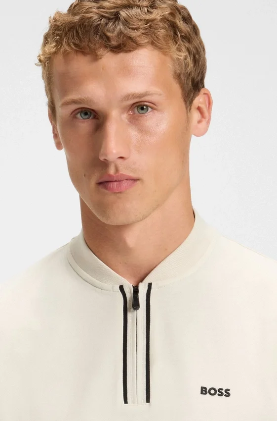 Zip-neck polo shirt in stretch-cotton piqué Zip-neck polo shirt in stretch-cotton piqué