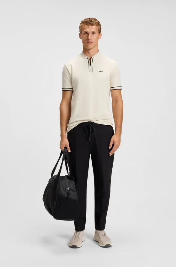 Zip-neck polo shirt in stretch-cotton piqué Zip-neck polo shirt in stretch-cotton piqué