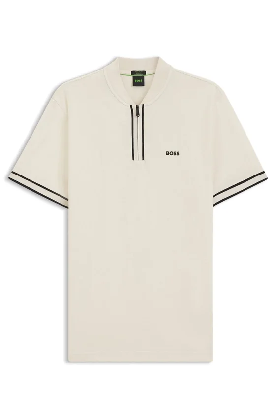 Zip-neck polo shirt in stretch-cotton piqué Zip-neck polo shirt in stretch-cotton piqué