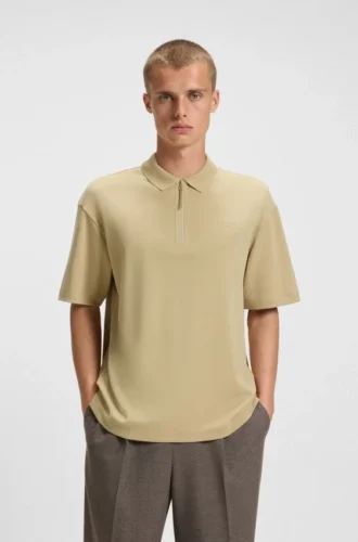 Zip-placket polo shirt in a cotton blend