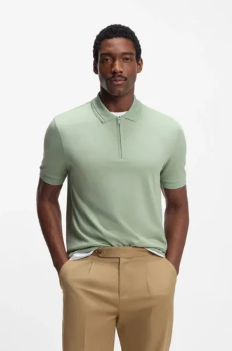 Zip-placket polo shirt in a cotton blend