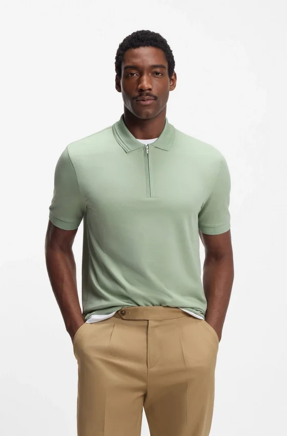 Zip-placket polo shirt in a cotton blend Zip-placket polo shirt in a cotton blend