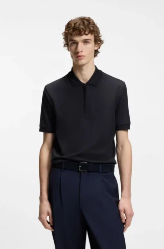 Zip-placket polo shirt in a cotton blend