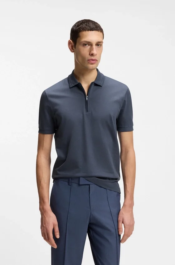 Zip-placket polo shirt in a cotton blend Zip-placket polo shirt in a cotton blend