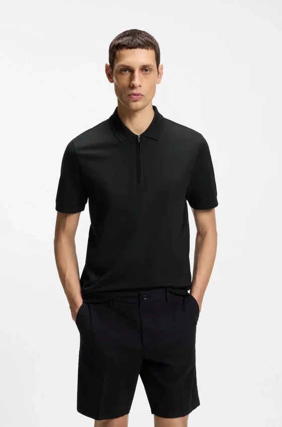 Zip-placket polo shirt in a cotton blend Zip-placket polo shirt in a cotton blend