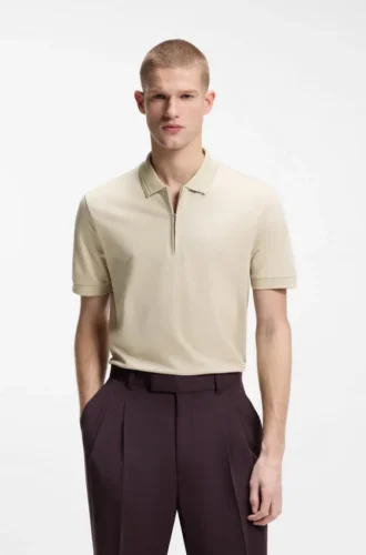 Zip-placket polo shirt in a cotton blend