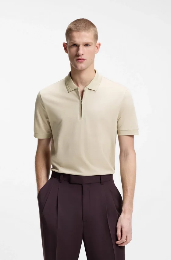 Zip-placket polo shirt in a cotton blend Zip-placket polo shirt in a cotton blend