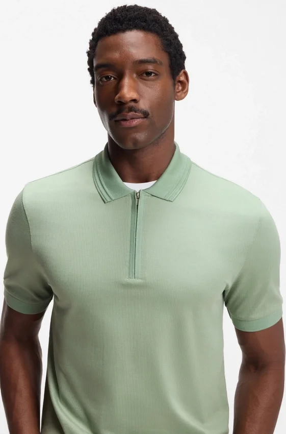 Zip-placket polo shirt in a cotton blend Zip-placket polo shirt in a cotton blend