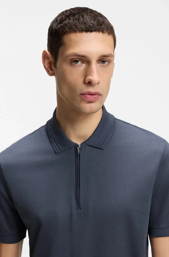 Zip-placket polo shirt in a cotton blend Zip-placket polo shirt in a cotton blend
