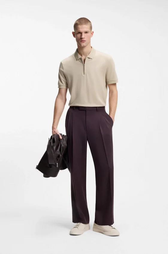 Zip-placket polo shirt in a cotton blend Zip-placket polo shirt in a cotton blend