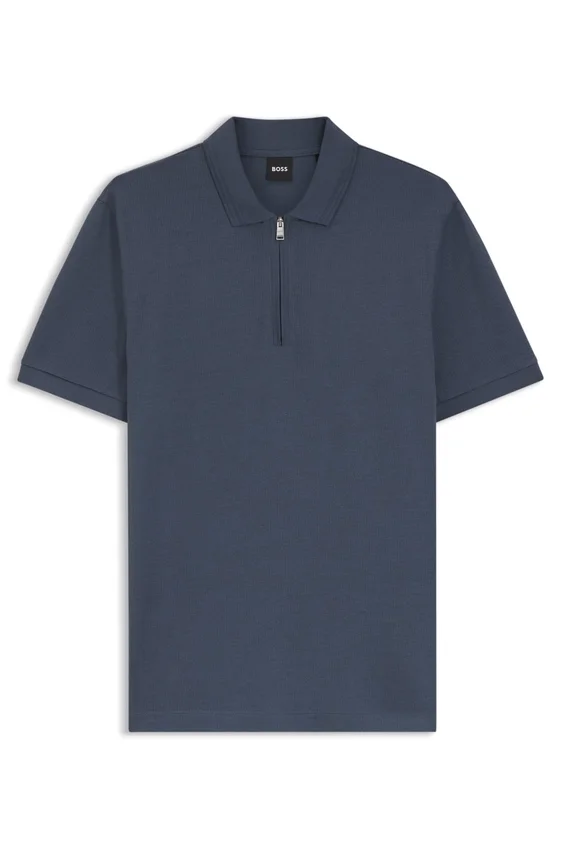 Zip-placket polo shirt in a cotton blend Zip-placket polo shirt in a cotton blend