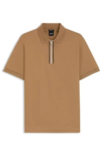 Zip-placket polo shirt in mercerised cotton