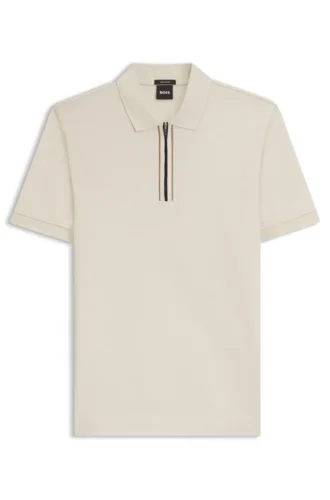 Zip-placket polo shirt in mercerised cotton
