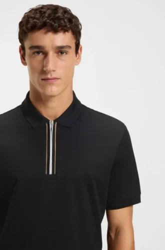 Zip-placket polo shirt in mercerised cotton
