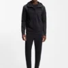 Zip-up hoodie in stretch cotton with logo print