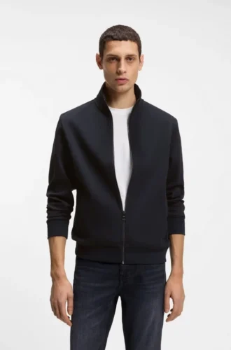 Zip-up sweatshirt in mercerized stretch-cotton piqué