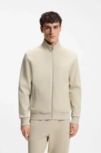 Zip-up sweatshirt in mercerized stretch-cotton piqué