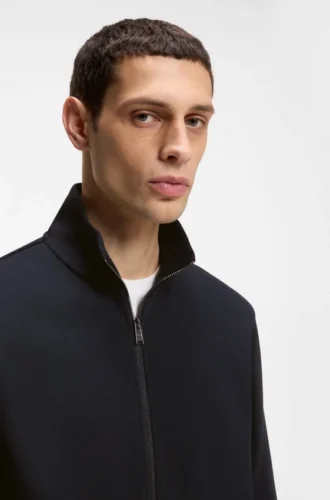 Zip-up sweatshirt in mercerized stretch-cotton piqué