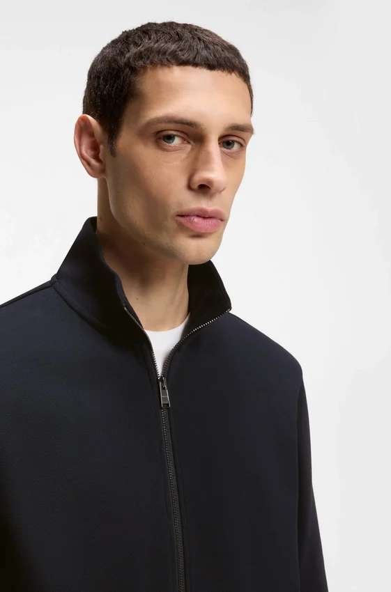 Zip-up sweatshirt in mercerized stretch-cotton piqué Zip-up sweatshirt in mercerized stretch-cotton piqué