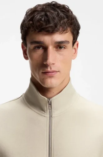 Zip-up sweatshirt in mercerized stretch-cotton piqué
