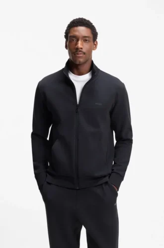 Zip-up sweatshirt in stretch cotton with logo print