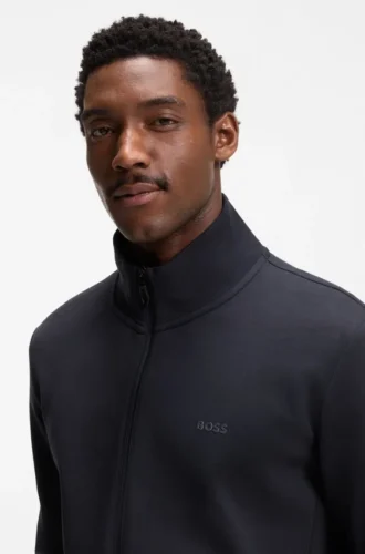 Zip-up sweatshirt in stretch cotton with logo print