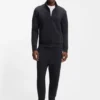 Zip-up sweatshirt in stretch cotton with logo print