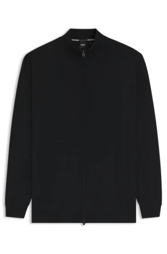Zippered cardigan in extra-fine merino wool