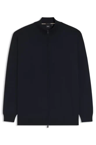 Zippered cardigan in extra-fine merino wool